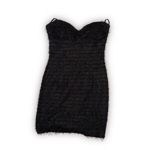 Vintage Elegant Black Fuzzy Strapless Dress